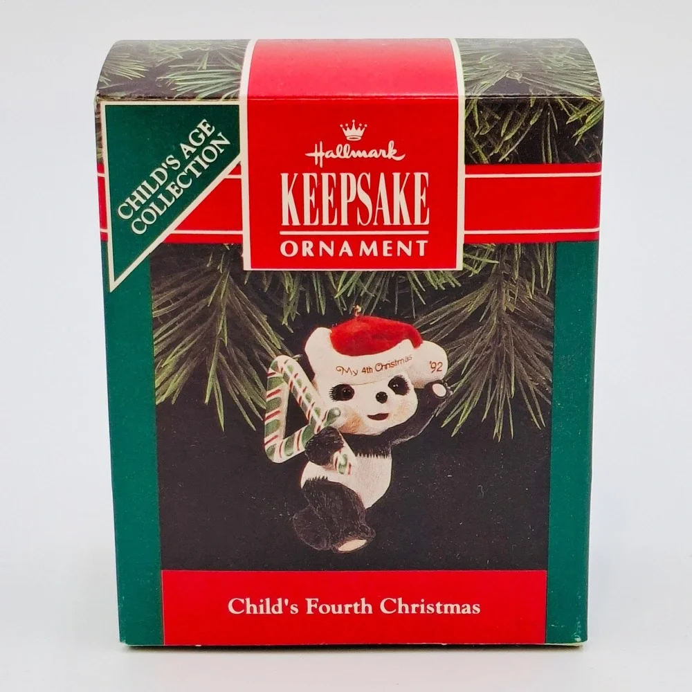 VTG Hallmark Keepsake Ornament #1992 CHILD'S FOURTH CHRISTMAS Panda Teddy Bear